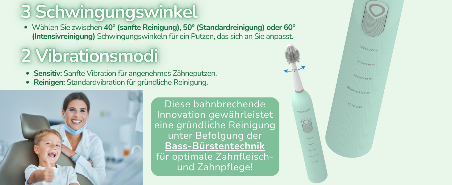 Електрична зубна щітка BarberBoss для дорослих QR-7537 (М'ята) – осцилююча, звукова технологія, 6 насадок, таймер, кейс