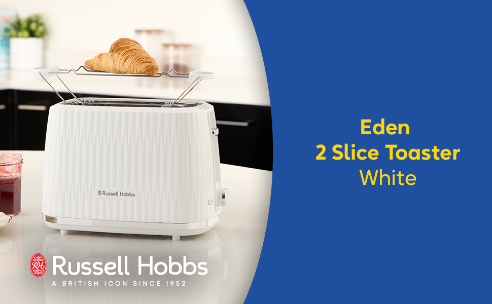 Тостер Russell Hobbs Eden - 2 відділення, 6 рівнів підсмажування, білий
