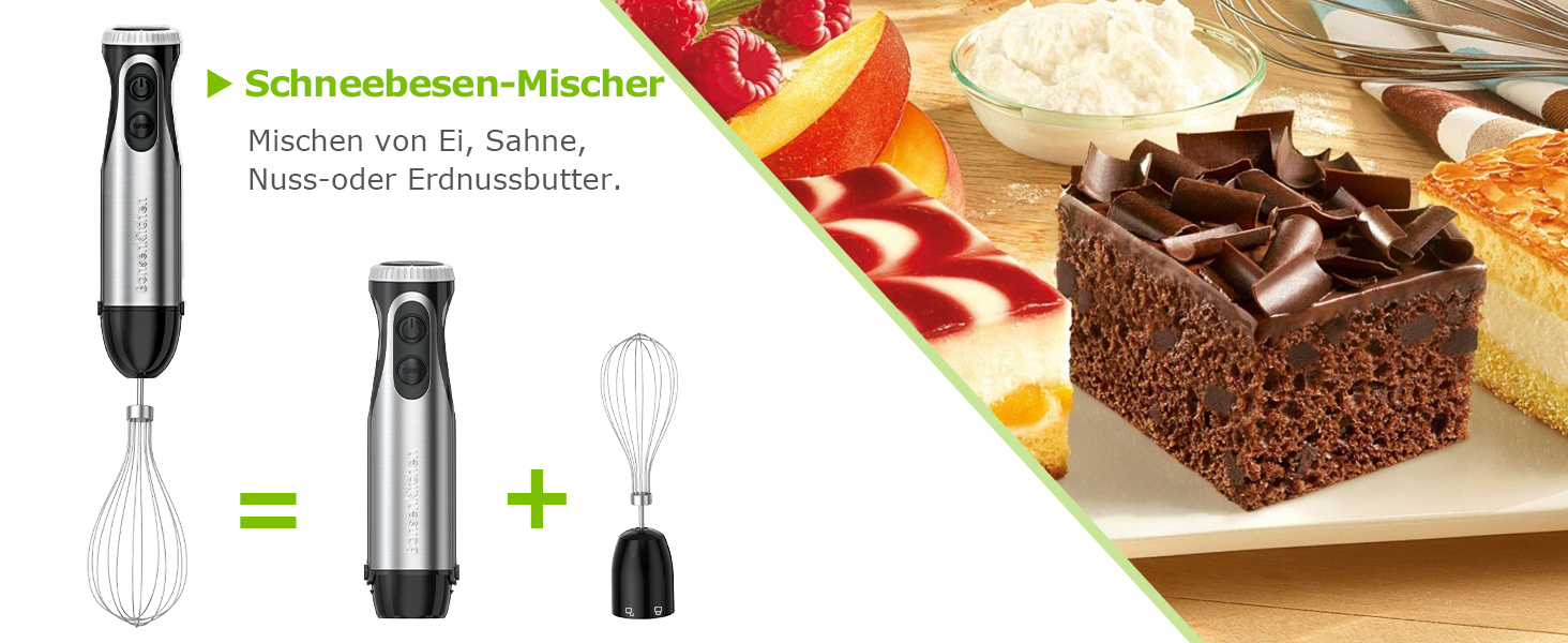 Ручний блендер Bonsenkitchen 4-в-1 1000 Вт з аксесуарами (чорний)