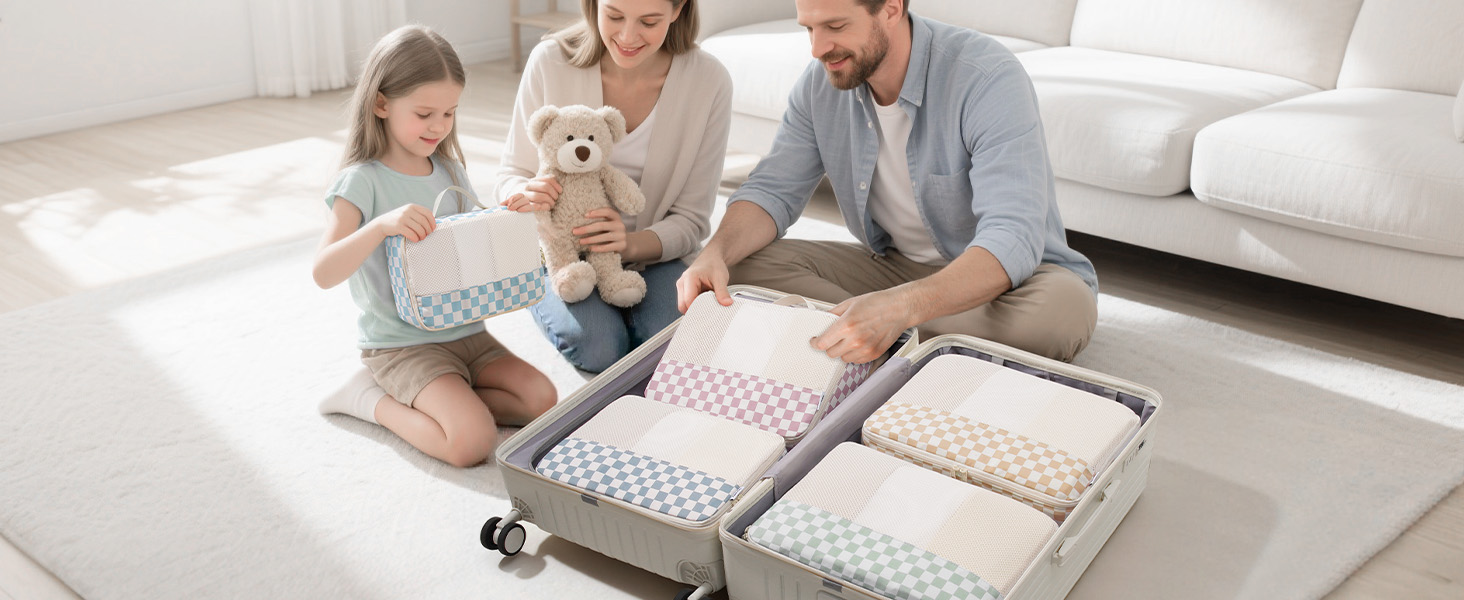 Набір органайзерів для валізи Narwey 7 шт., Packing Cubes для подорожей, рюкзаків, валіз (смугастий, Y-граублау)