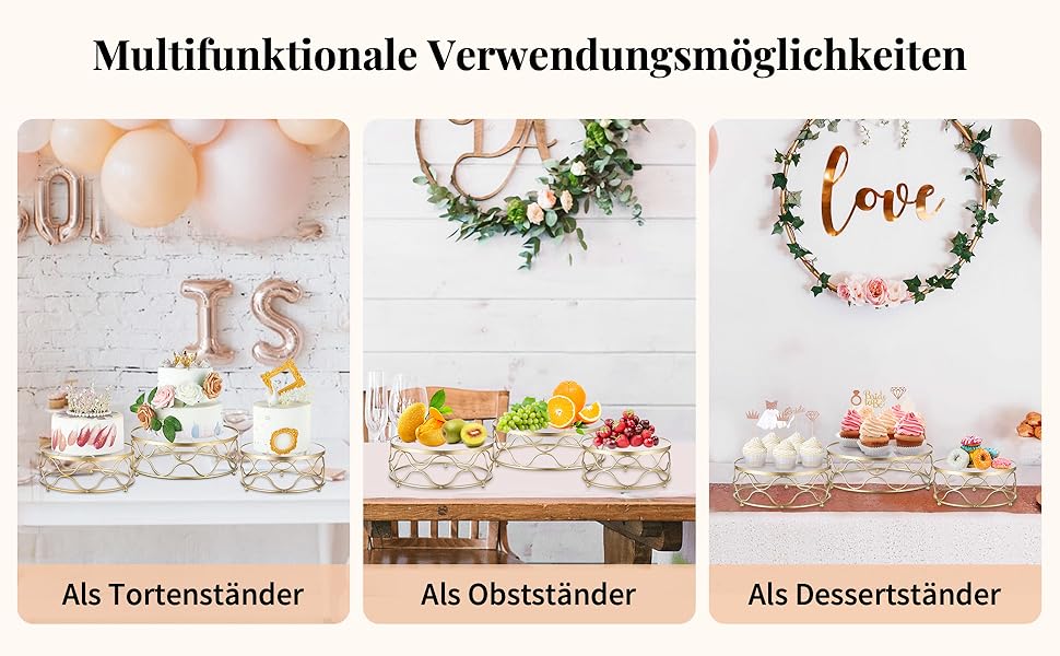 NUPTIO Тортниця кругла: металева підставка для тортів та тістечок 30 см з акриловою платформою для весілля, дня народження, дитячого свята, декорування