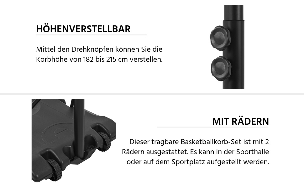 Yaheetech Adjustable Height Basketball Stand with Wheels - Portable Basketball System with Fillable Base - Indoor/Outdoor Basketball Hoop, 264cm