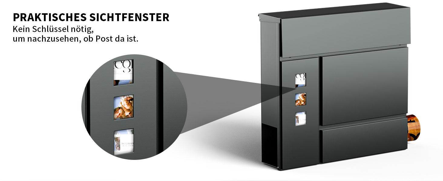 Поштовий ящик антрацит з гравіюванням, персоналізований, 2-в-1, нержавіюча сталь, з табличкою для імені та номера будинку, газетний відсік, подвійний (L)