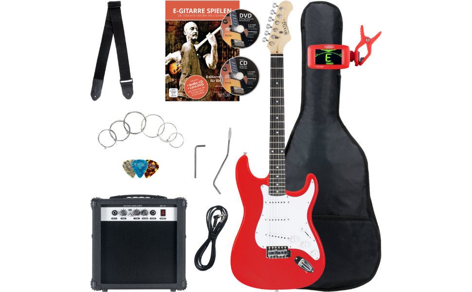 Електрогітара Rocktile ST-Pack Red Комплект (підсилювач, тюнер, тремоло, чохол, кабель, ремінь, медіатори, запасні струни та навчальний матеріал з CD/DVD)