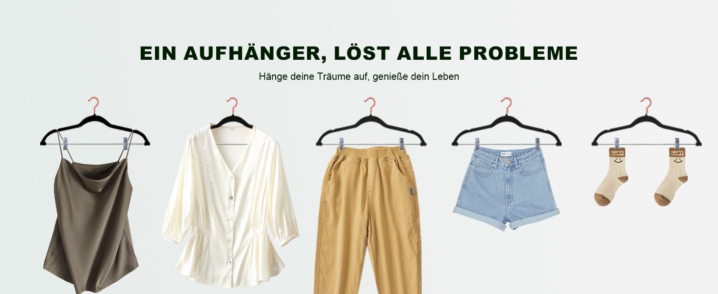 Набір вішалок для штанів Stormix 24 шт., 42 см, з кліпсами, протиковзкі, для штанів, спідниць, суконь, курток, пальто, чорні (гачки рожевого золота)