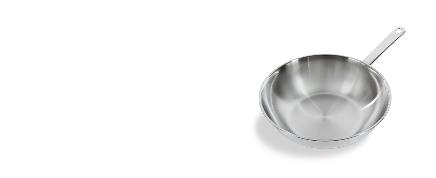 BK Bright Сковорода з нержавіючої сталі 24 см, Cool Grip, професійне приготування, 18/10, індукція, до 230°C, антипригарне покриття, срібна