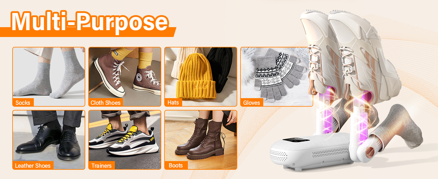 Електричний сушильник для взуття 2 пари, з таймером 1/3/6 год та 2 швидкостями, UV-лампа, складаний дизайн, для взуття, рукавичок, шапок, шкарпеток, лижних черевиків