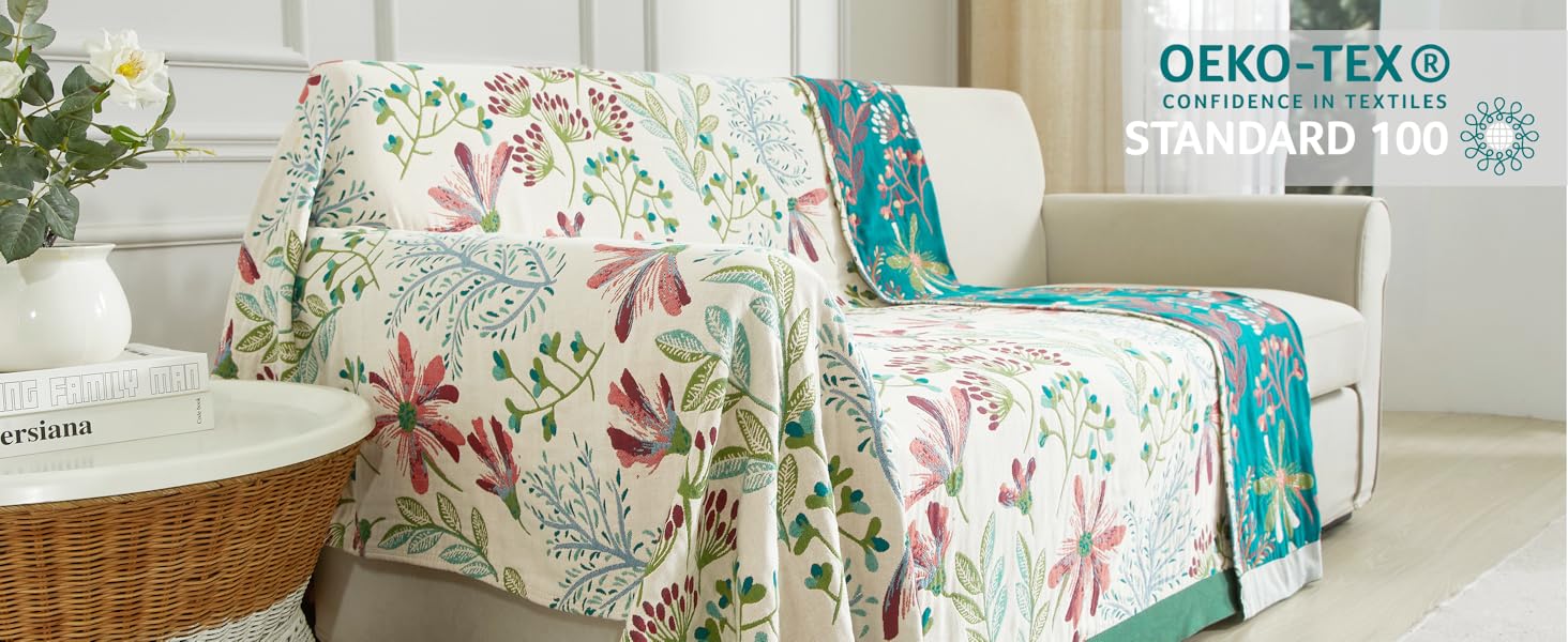 Богемна ковдра Boho 150x200 см, 100% бавовна, двостороння муслінова ковдра, плед для дивану та ліжка, Patchwork, зелено-бежева