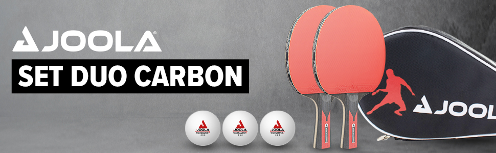 JOOLA Table Tennis Set Duo Carbon 2 - Table Tennis Paddles, Balls & Case - Red/Black, 6-Piece Single
