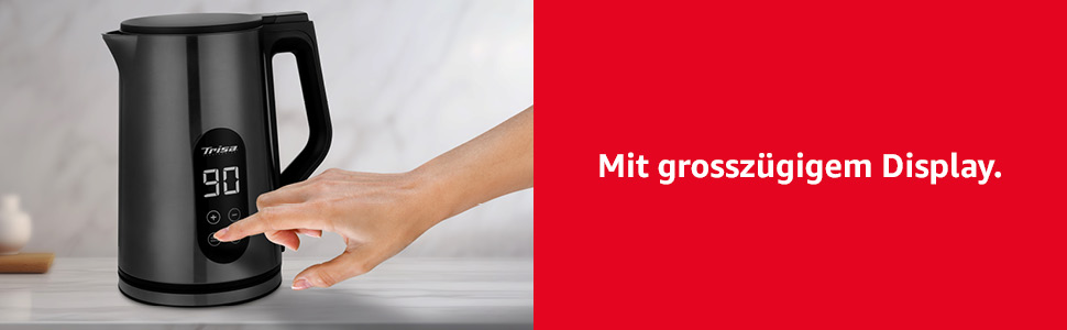 Електричний чайник Trisa Digital Boil з подвійними стінками, 1.7л, регулювання температури (40-100°C), нержавіюча сталь, сенсорне дисплеї, функція підтримання тепла 4г, корпус Cool Touch, колір антрацит