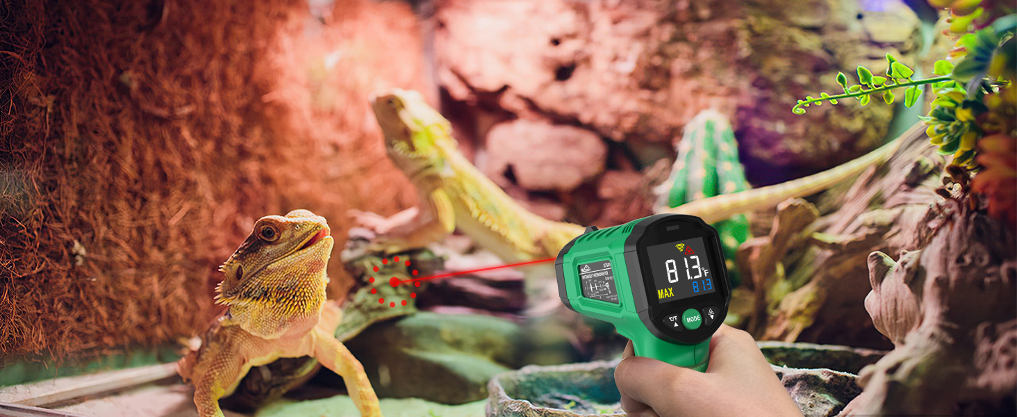 Інфрачервоний термометр SQECH з лазером, -50℃~600℃, регульований коефіцієнт випромінювання, кольорова підсвітка, для кухні, піца-печі, холодильника, промисловості (червоний, зелений)