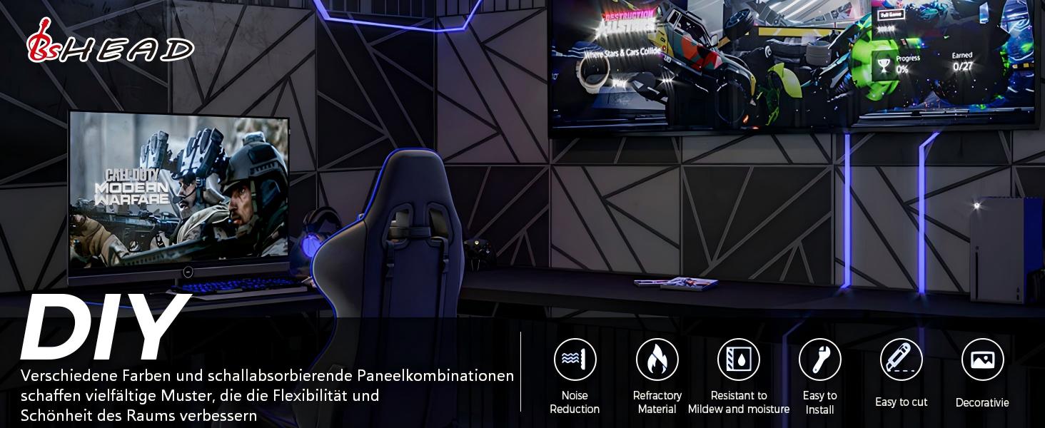 Акустичні панелі BSHEAD самоклеючі для шумоізоляції стін, 30 x 30 x 1.2 см, звукопоглинаючий пінополіетилен високої щільності (Чорно-білі)