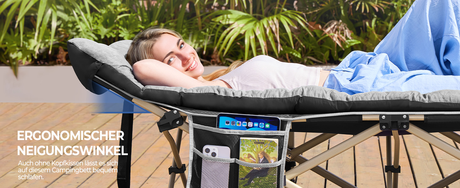 Ліжко складане Yaheetech з матрацом для кемпінгу, сіре (191x67 см, до 150 кг) + Чохол та кишені