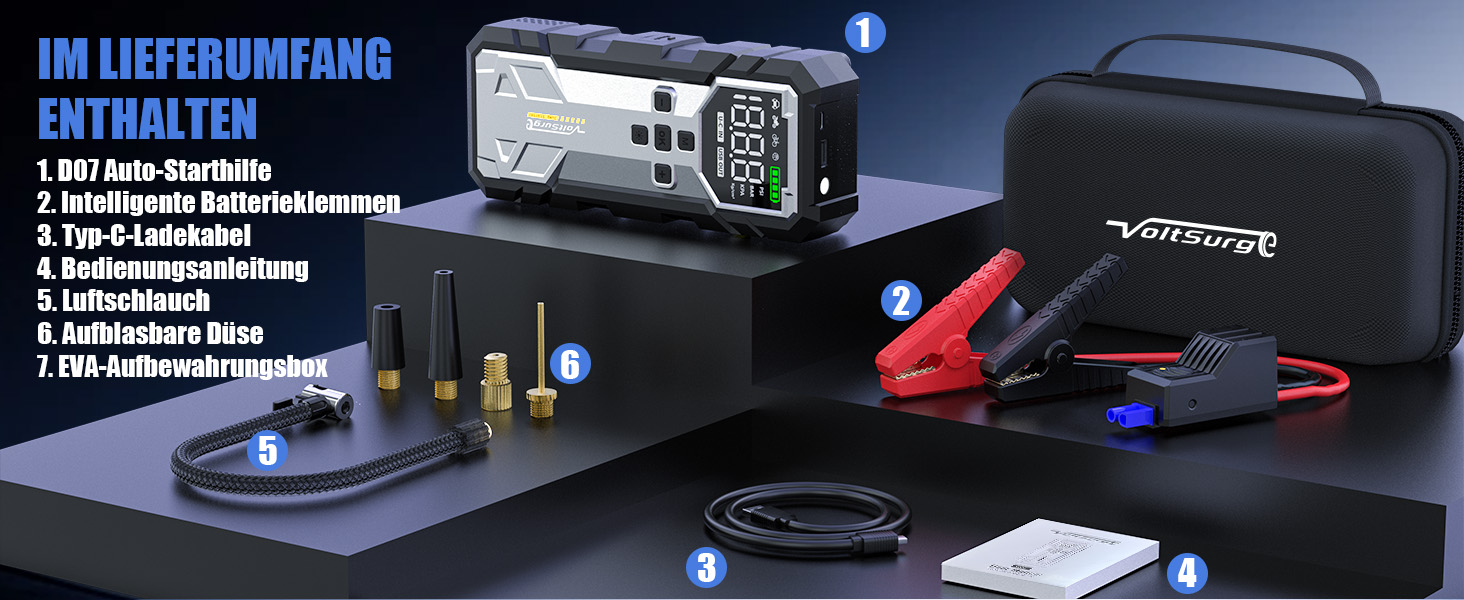 Powerbank Starthilfe 7000A з компресором та LED-ліхтариком: 160PSI, 12V для бензинових та дизельних авто