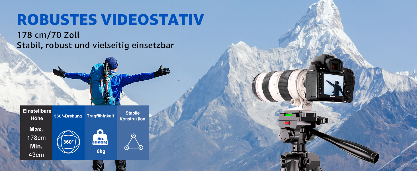 Штатив для камери Lusweimi 187 см з поворотним кріпленням 360° та 2 QR-пластинами, для Sony/Nikon/Canon, смартфонів, TikTok, Vlog (чорний)