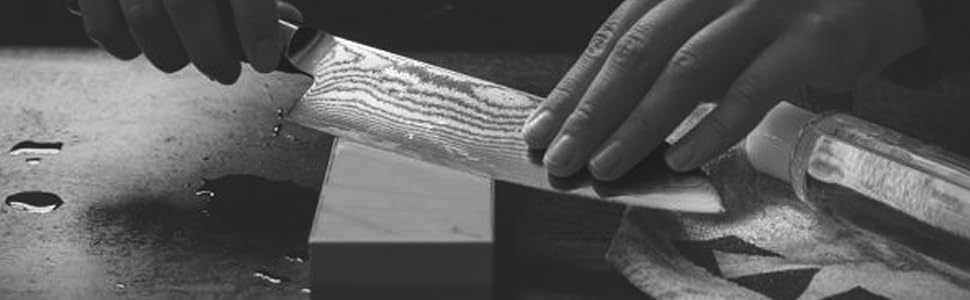 Двосторонній водний точильний камінь Wakoli 1000/4000 для заточування дамаських і сталевих ножів, набір із дерев'яною та силіконовою підставкою