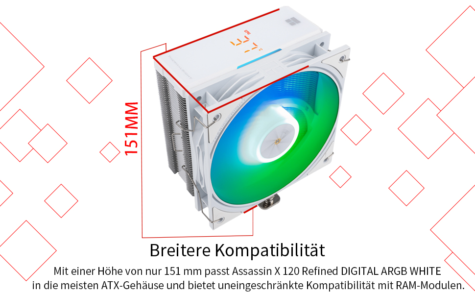 Thermalright Assassin X 120 Digital ARGB: Кулер для CPU з цифровим дисплеєм, білий, для AM5/AM4, Intel lga1851/1700