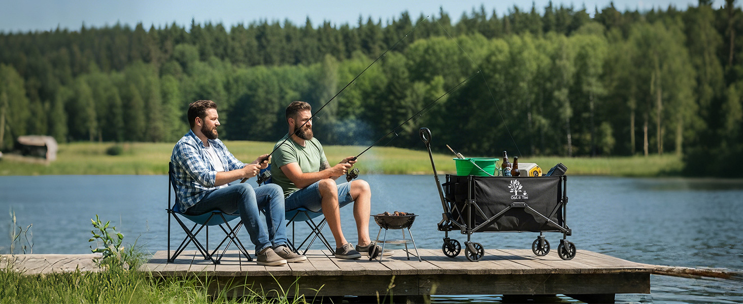 Візок складний Oak & Tea Bollerwagen 100л, вантажопідйомність 90кг – для кемпінгу, саду, покупок. З автоматичним механізмом складання, знімними колесами та тримачами для напоїв