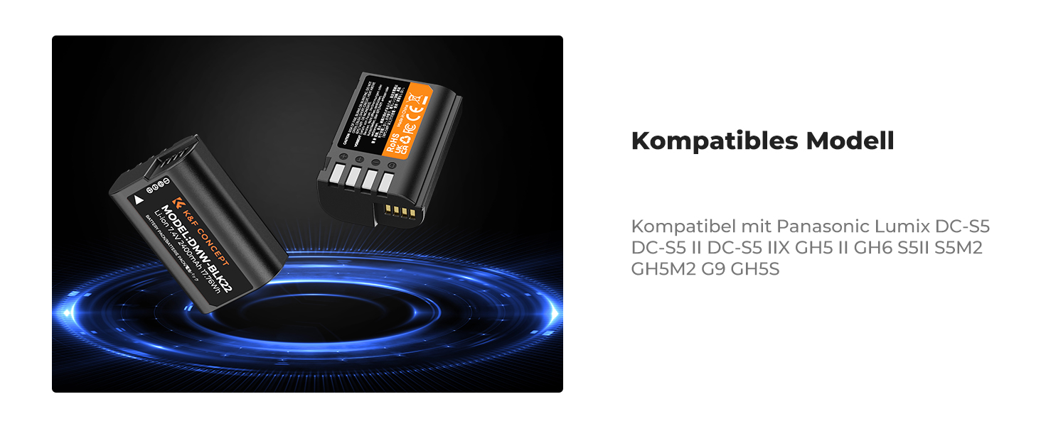 Запасний акумулятор K&F CONCEPT DMW-BLK22 (2 шт) з LCD зарядним пристроєм для Panasonic Lumix DC-S5, DC-S5 II, DC-S5 IIX, GH5 II, GH6, S5II, S5M2, GH5M2