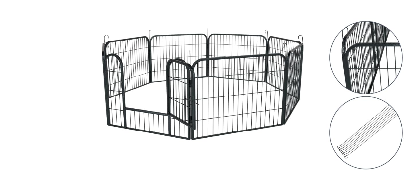Металевий вольєр для цуценят Juskys - 8-секційний, з дверцятами (160x160x60 см)