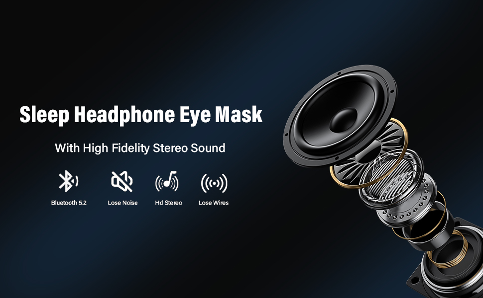 Маска для сну з Bluetooth-навушниками, 3D маска для сну, бездротова музична маска для сну для тих, хто спить на боці/спині, чорний колір