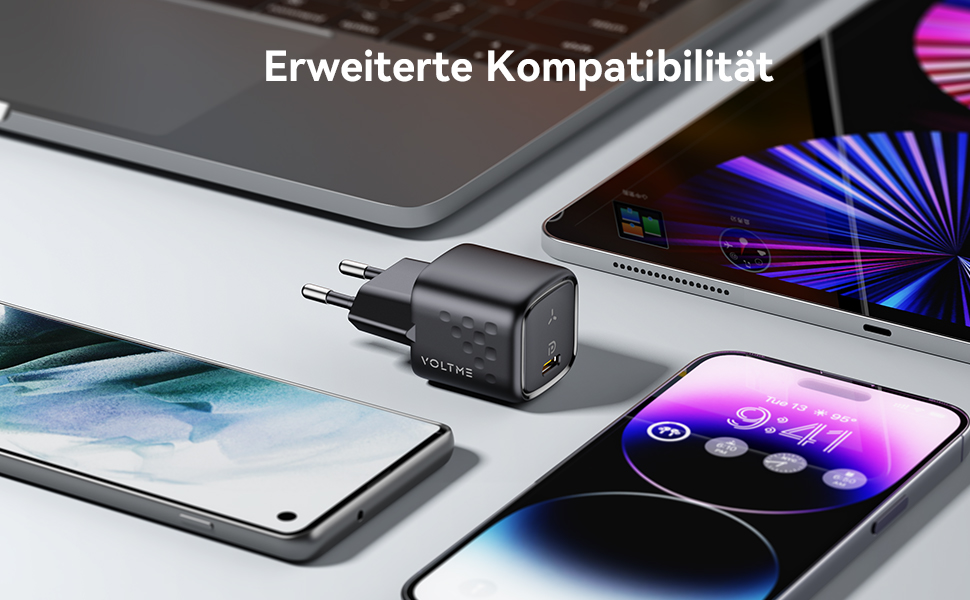 VOLTME зарядний пристрій USB-C 30W 2 шт. GaN, чорний: компактний адаптер живлення для iPhone 14/13, iPad, Android, Samsung, Huawei