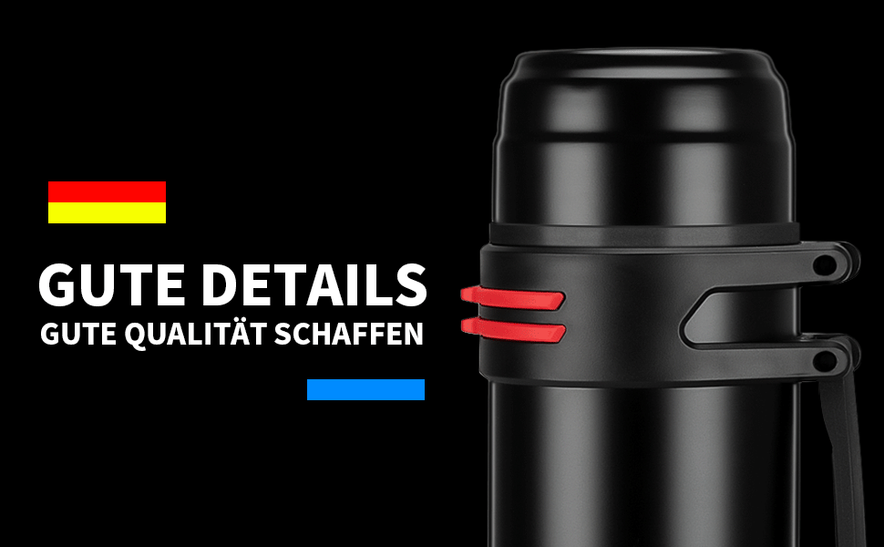 Термос-пляшка з чашкою 1L, 1.5L або 2L: термокана, пляшка з нержавіючої сталі, не протікає, ізотермічна пляшка для кемпінгу та піших прогулянок з ручкою та ремінцем, 24 години гаряча та холодна (1.5L) 1500 мл