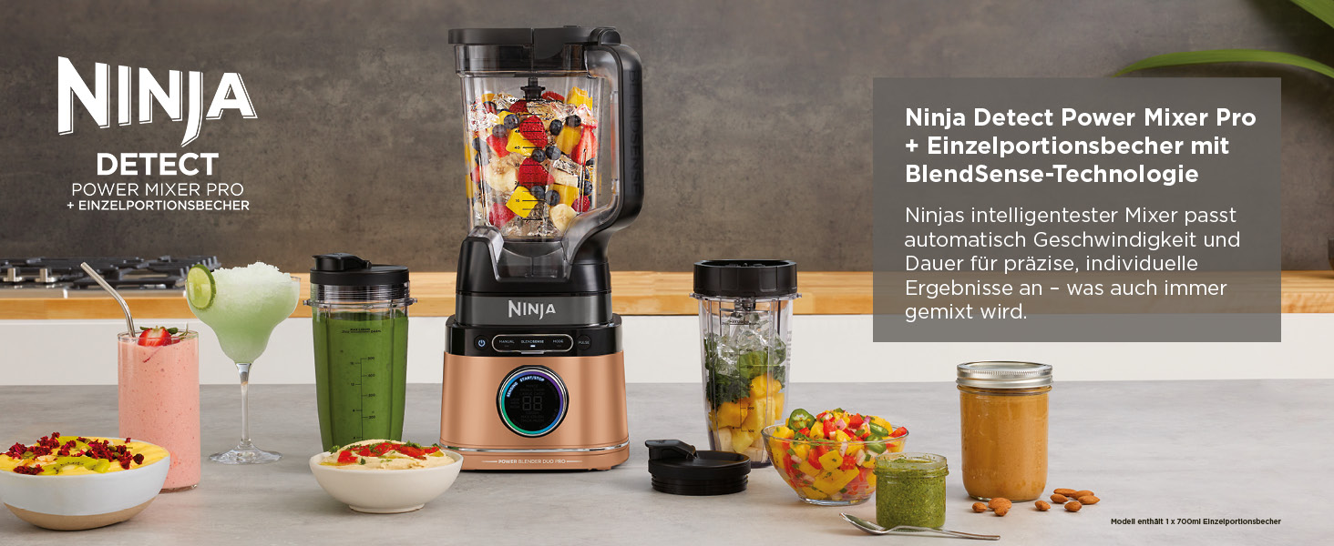 Ninja 2-in-1 Detect Power Mixer Pro with Jug & Single Serve Cups - 1200W, Black & Copper