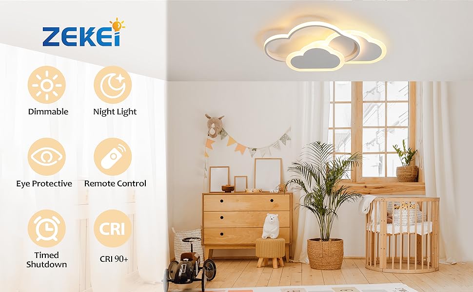 Світильник-Хмара LED для дитячої кімнати, 42 см, з пультом, димірується 3000-6000K, стельова лампа для дітей