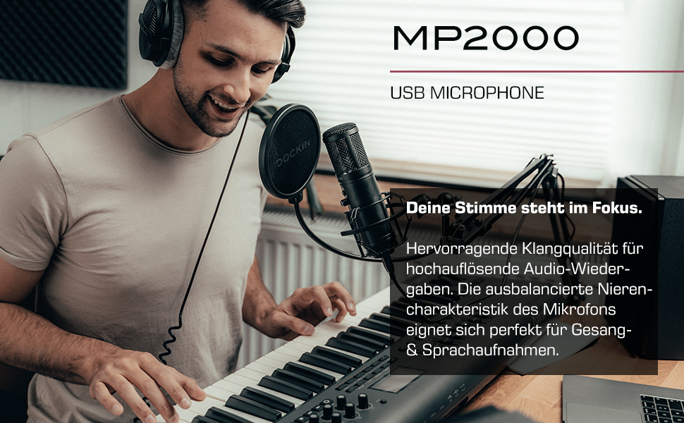 USB мікрофон DOCKIN® MP2000 для ПК, геймінгу, подкастів та стрімінгу - мікрофон з USB для запису звуку з важким штативом. Якість звуку 130dB.