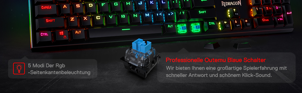 Redragon K580 PRO - Бездротова ігрова механічна клавіатура RGB з 104 клавішами, Hot-Swap, макрос, керування медіа та блакитними перемикачами