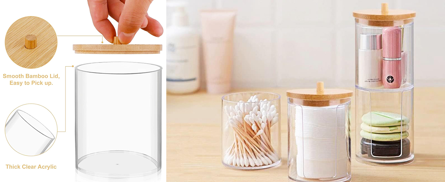 Організатор для косметики ALINK, 3 шт. Ватні палички, аптекарські склянки для ванної кімнати, бавовняні диски, нитки зубні, косметичні губки, шпильки для волосся (прозорий)