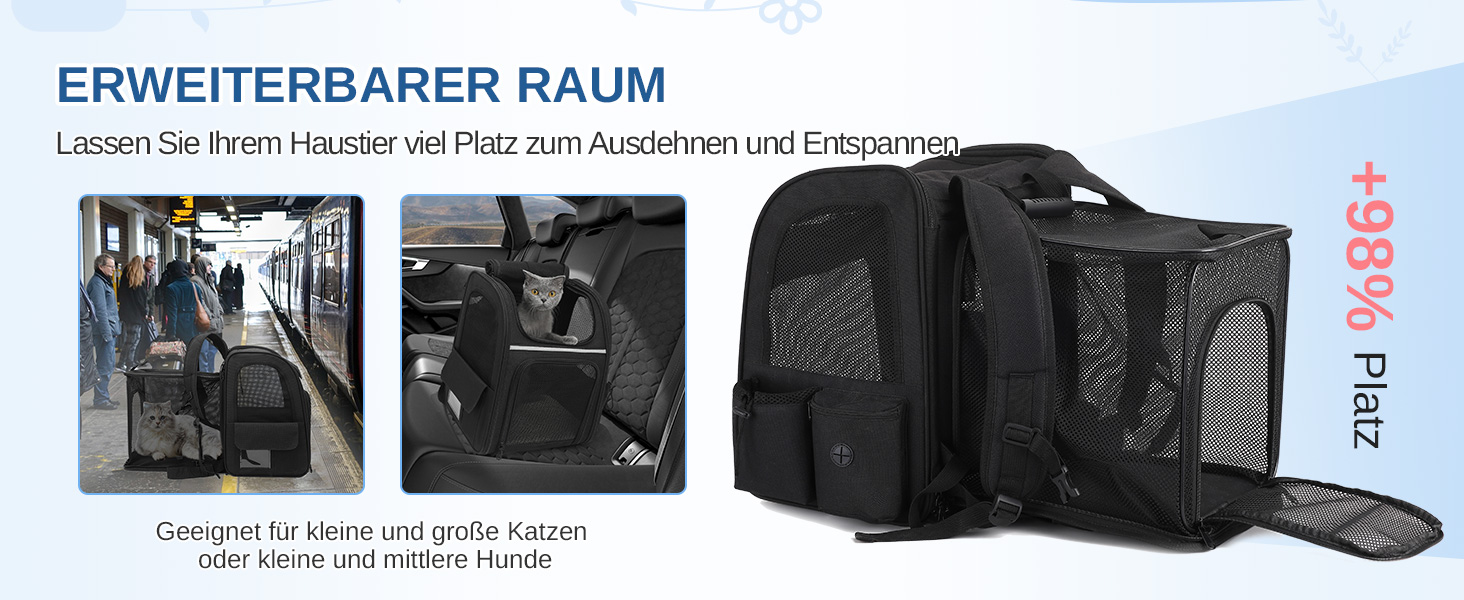 Рюкзак для кота та собаки Dogat, чорний: зручний, дихаючий, розкладний, з сіткою