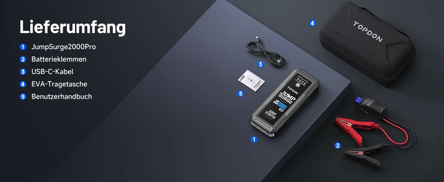 Powerbank TOPDON JS3000 для запуску двигуна, 24000mAh, 12V, для бензинових та дизельних двигунів до 9.0L та 7.0L