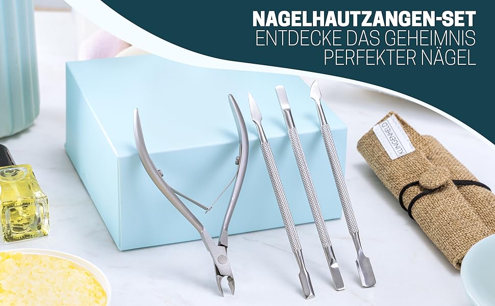 KLINGENHELD® Прецизійний інструмент для догляду за кутикулою (щипчики + штовхач) - легкий, гострий, з еко-етиулом - щипчики для кутикули, кутикульний штовхач