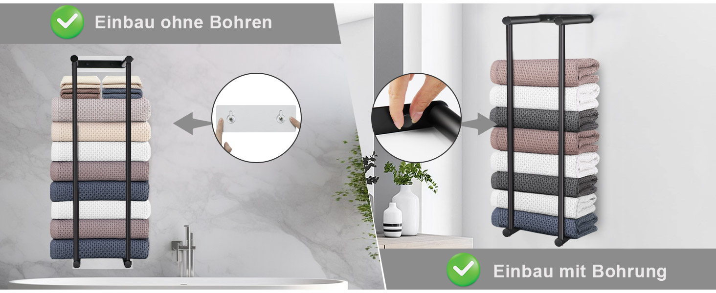 Настінна сушарка для рушників LIVEHITOP без свердління, 75 см, чорний, нержавіюча сталь, велика місткість