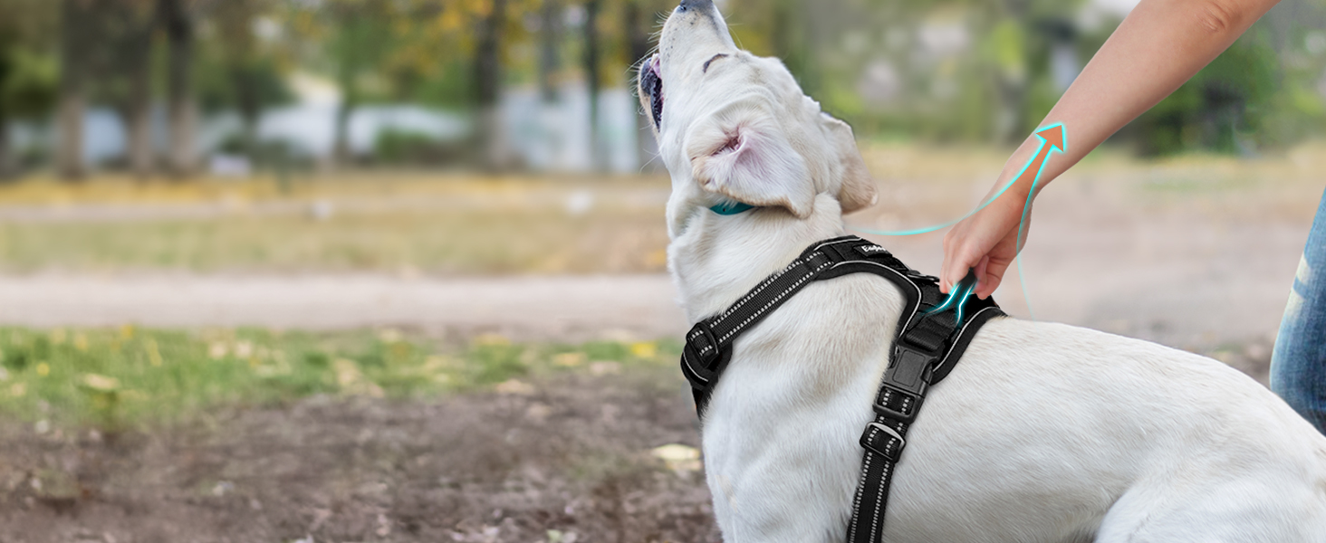 Нагрудник для собак великих порід Eagloo, чорний, розмір L, анти-тяга, з відбиваючими смугами, регульований