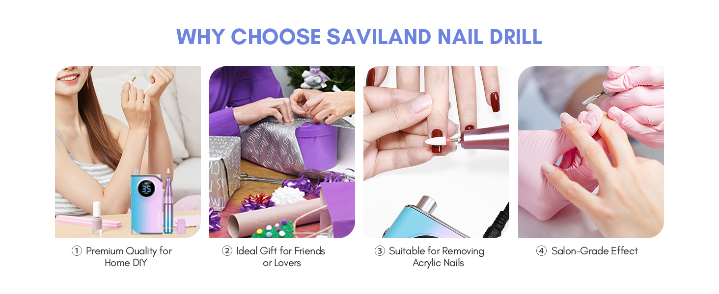 Електричний апарат для манікюру та педикюру Saviland 12 в 1, 40000 обертів/хв, USB, з набором фрез, блакитно-фіолетовий градієнт