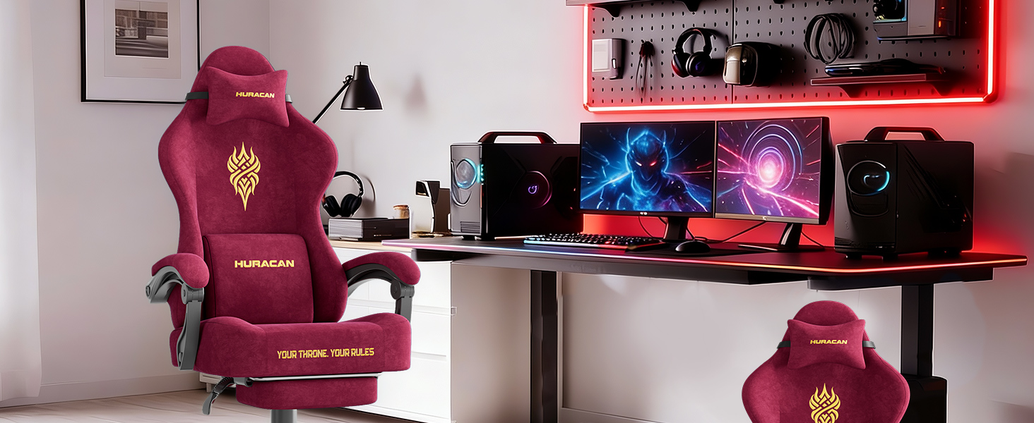 Ігрове крісло Ferghana Ergonomic Gaming Chair з оксамиту, з підтримкою попереку та підголівником, офісне крісло для геймерів та роботи (Червоне, LW220)