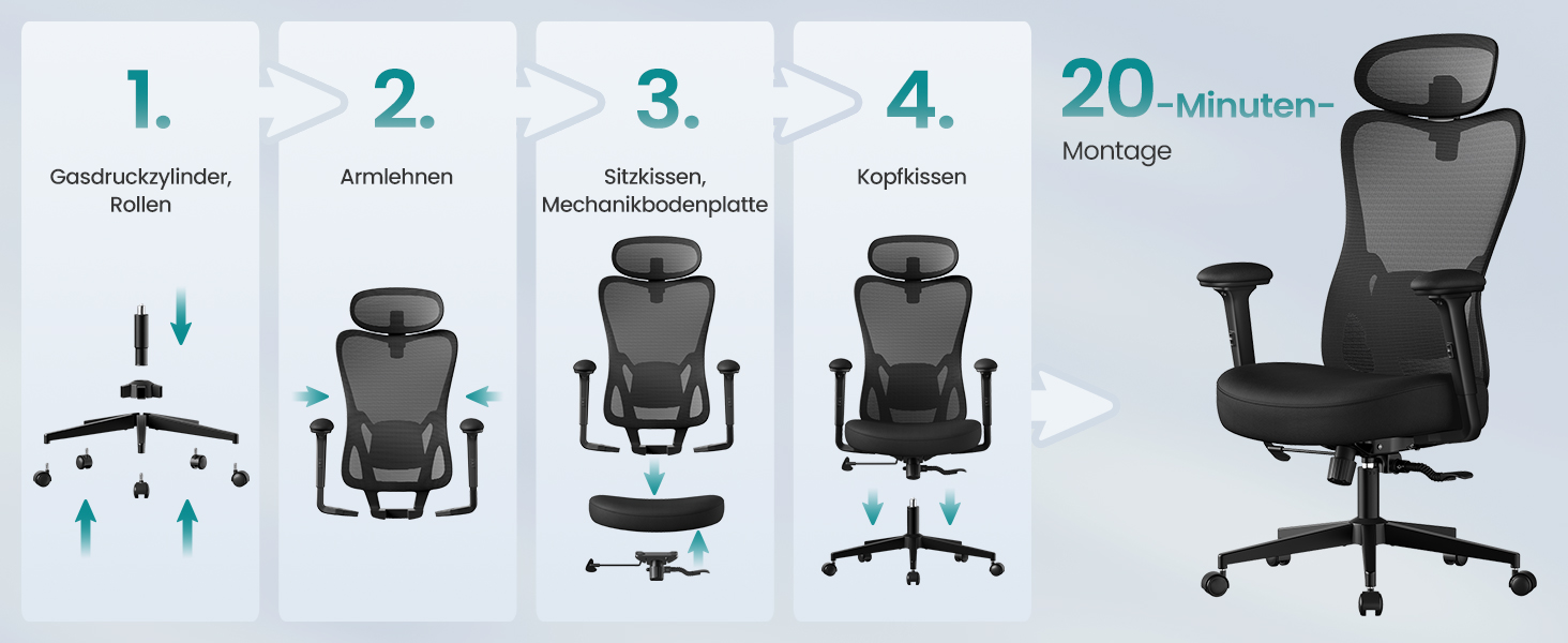 Офісний стілець SONGMICS ергономічний, комп'ютерний стілець, регульована поперекова та підголовна підтримка, до 150 кг, регульована висота, чорний OBN066BH01
