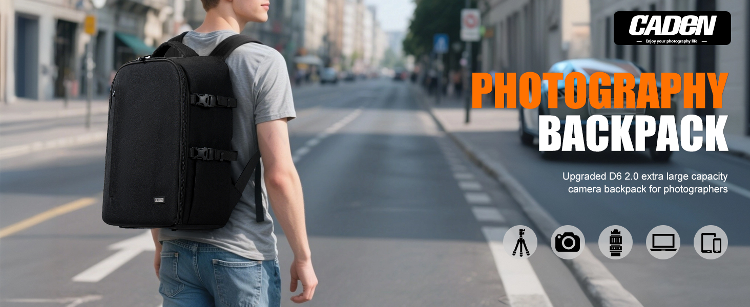 CADeN Professional Trolley Large Camera Backpack Bag для DSLR/SLR/Mirrorless камер. Водонепроникний рюкзак-тележка для фотообладнання Sony, Canon, Nikon з аксесуарами, 2.0 XL, Чорний
