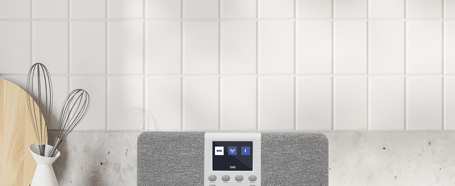 Радіоприймач MD5 Stereo DAB+ з Bluetooth, сірий - цифрове радіо DAB, FM, годинник, будильник