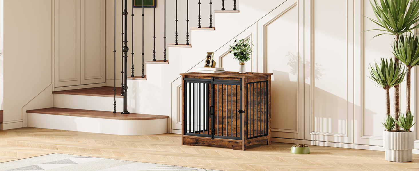 Сучасний вольєр для собак Hzuaneri DFC84301B, 69x49x64.5 см, вінтажний коричневий, з 2 дверцятами, для собак маленьких, середніх та великих порід