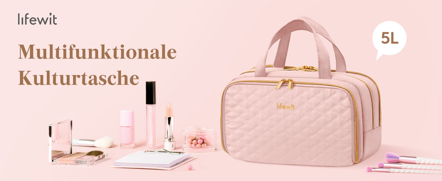 Lifewit Косметичка для подорожей 5L, Водовідштовхувальна, з відділенням для мокрого, Рожева