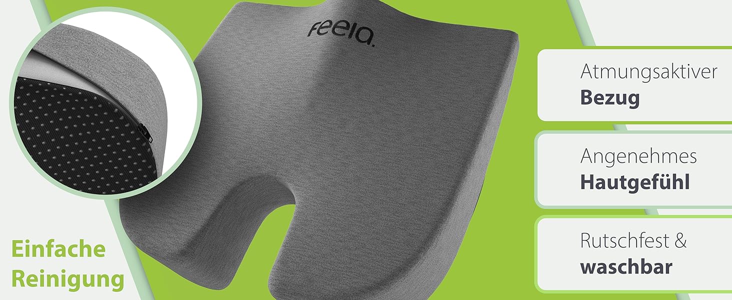 Подушка клиноподібна ортопедична Feela® з ефектом пам'яті для корекції постави та підтримки при ішіасі (сіра, жорстка, 40-60 кг)
