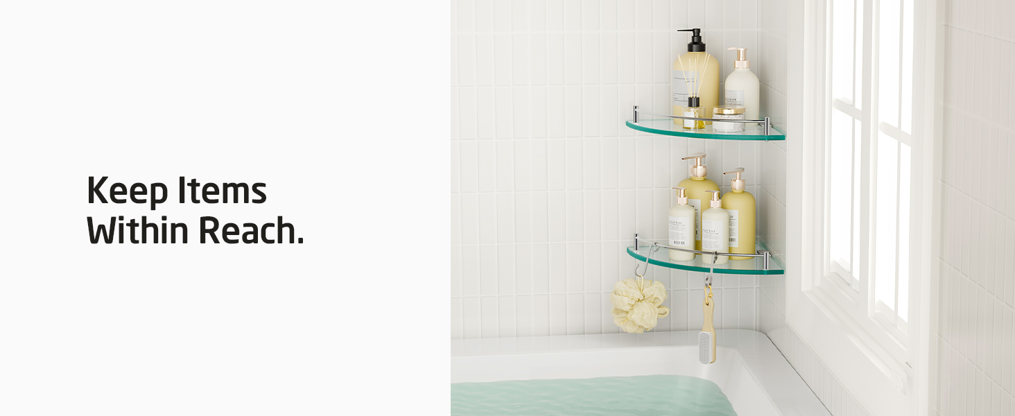 Скляна поличка для душу/ванної кімнати KES, скляна поличка для душу, поличка для ванної кімнати, нержавіюча сталь SUS304, BGS101A--P, щітка, 2 шт.