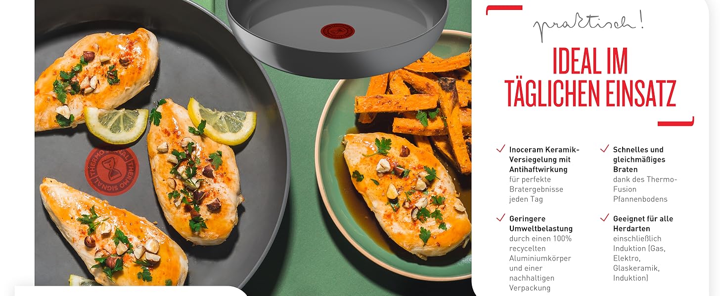 Сковорода Tefal Renew On 24 см з керамічним покриттям, сіра - для всіх плит, включаючи індукційні. Екологічна, перероблена