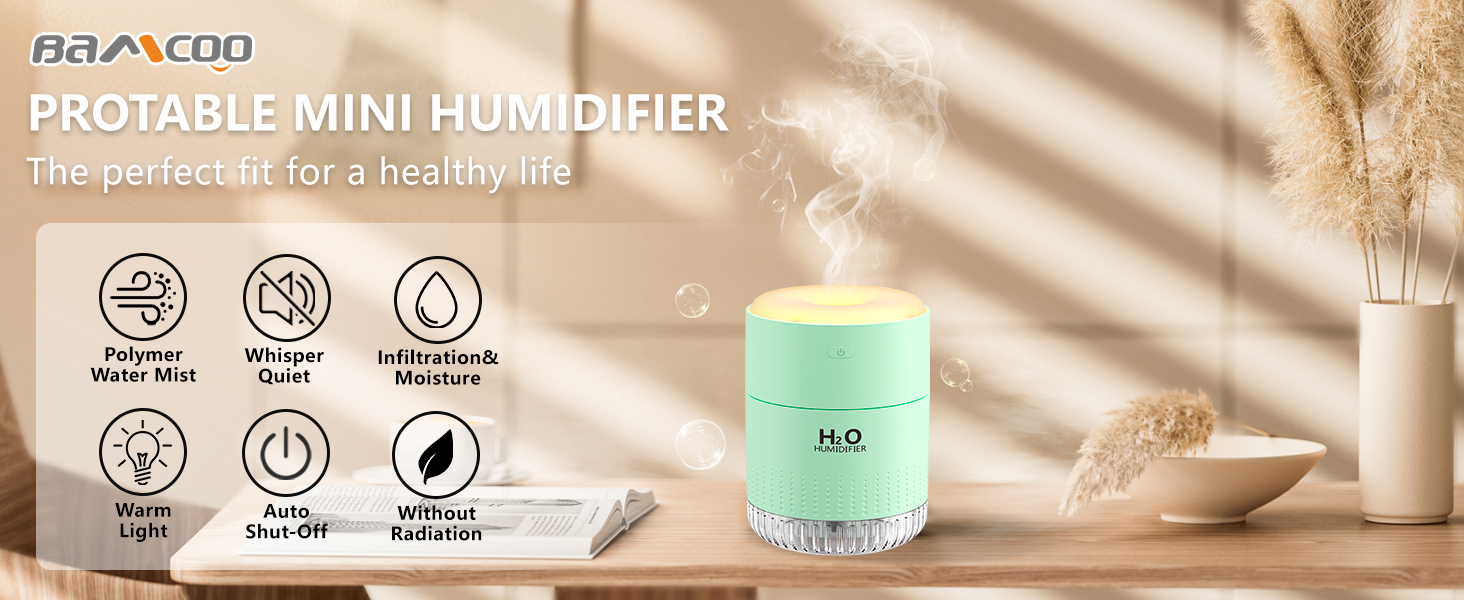Зволожувач повітря Mini AIR Humidifier з LED-підсвічуванням для дитячої кімнати, офісу, спальні та рослин (Зелений)