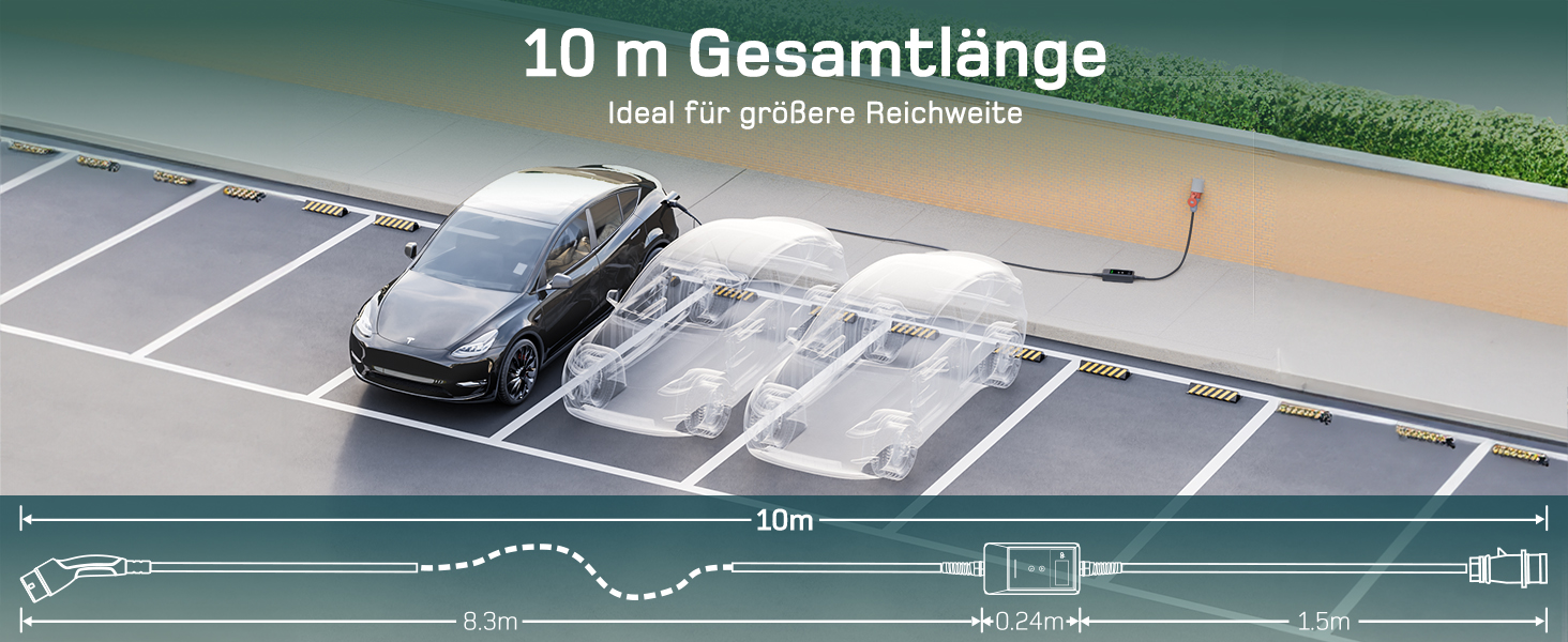 Зарядна станція для електромобілів Dé 11 кВт (3 фази, 6-16A) з регульованою потужністю, кабель CEE 16A - Type 2, сумісна з Model Y/3, ID.3/4/5, MG4, EX30, e-up, e-tron та BEV/PHEV, комплект 7м