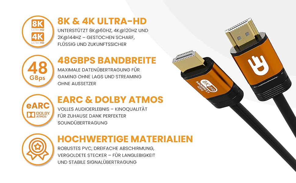 HDMI кабель Drivv Premium 2.1 (5 метрів) – 8K@60Hz, 4K@120Hz, eARC, HDR10, PS5, Xbox Series X